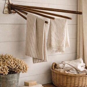 Vintage Primitive Wooden Accordion Wall Rack Folding Farmhouse Coat Rack 1930s